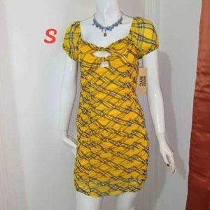 Madden NYC Plaid Bodycon Front Cutout Knot Dress